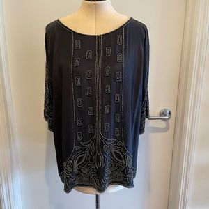 Beyond Vintage Womens Beaded Tunic Blouse Black Size Large.